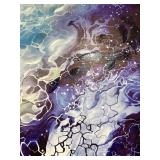 Abstract Canvas Painting - Framed Blue Teal Purple Crackle Pattern
