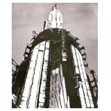 Vintage Framed Black & White Photograph of Tall Tower with Illuminated Panels