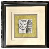 Leaning Tower of Pisa Print - Framed Artwork & Vintage Postmark 1967