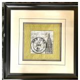 Chrysler Building NYC Print Framed Art with New York Stamp Detail, Gold Mat