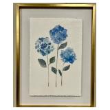 Blue Hydrangea Watercolor Painting in Gold Frame