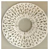 White Round Woven Wall Decor in Wood Shadow Box Frame