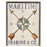 Maritime Trading & Co. Wood Sign - Nautical Compass Arrows Decor