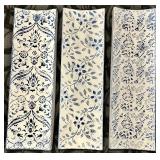 Blue Floral Embossed Metal Wall Panels (Lot of 3)