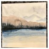 Watercolor Landscape Painting - Mountains & Lake Scene on Paper