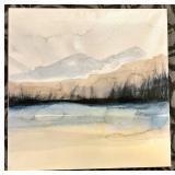 Watercolor Landscape Painting - Mountains & Lake Scene