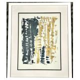 Framed Abstract Print - Black & Gold Vertical Stripes on White Mat
