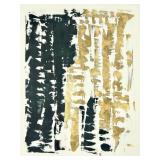 Framed Abstract Print - Black & Gold Vertical Stripes on White Mat