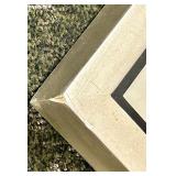 Framed Abstract Artwork - Vertical Blue/Green Watercolor in Black Mat