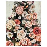 Canvas Painting - Back View of Woman in Black Gown Adorned with Floral Bouquet Details