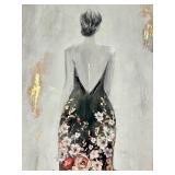Canvas Painting - Back View of Woman in Black Gown Adorned with Floral Bouquet Details