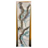 Abstract Canvas Painting - Teal & White with Gold Glitter Accents - #1