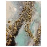 Abstract Canvas Painting - Teal & White with Gold Glitter Accents - #1