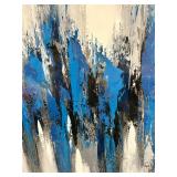 Abstract Painting - Blue & White Vertical Strokes with Black Accents