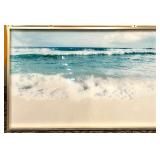 Framed Seascape Photo - Ocean Waves on Sandy Beach & Silver Frame