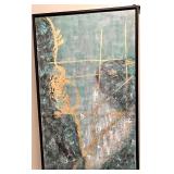 Abstract Geometric Painting - Gold Line Accents on Teal Canvas