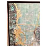 Abstract Geometric Painting - Gold Line Accents on Teal Canvas