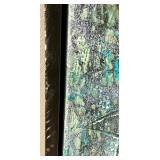 Abstract Geometric Painting - Gold Line Accents on Teal Canvas