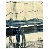 Framed Nautical Photograph - Black & White Sailboat Rigging Scene on the Open Sea
