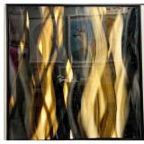 Framed Abstract Art - Gold Ribbon Pattern on Black Background