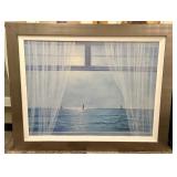 Seascape Sailboats Framed Print & Brushed Silver Frame - Ocean View