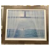 Seascape Sailboats Framed Print & Brushed Silver Frame - Ocean View