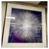 Framed Starburst Abstract Art Print - White Mat & Brushed Metal Frame