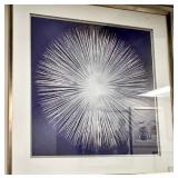 Framed Starburst Abstract Art Print - White Mat & Brushed Metal Frame