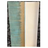 Abstract Painting - Teal & Gold Band with Ivory Panel