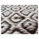 Area Rug - Beige & Gray Geometric Diamond Pattern, Woven Loop Fiber Texture 60" x 94"