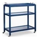 Curate Century Bar Cart in Blue with Mirror Glass Shelfs