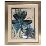 Abstract Blue Flower Painting - Framed Wall Art - #1