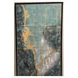 Abstract Geometric Painting - Gold Line Accents on Teal Canvas