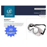 MSRP $300 1 Case (20 Goggles) High Quality Ultimate Industrial Inc Safety Goggles SG-204 Anti Fog Protective Scratch Resistant UV Ventilated Clear Goggles Fits Over Glasses Adjustable Bands For At Wor