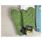Assorted New Kitchen Towels, Pot Holders, Apron, Dish Cloths, and More
