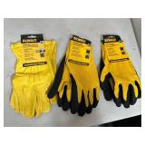 New Dewalt Leather Gloves and Coated Gripper Work Gloves - Size XL