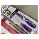 3 New Ceramic Coated Kitchen Knives with Sleeves