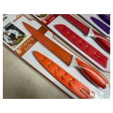 3 New Ceramic Coated Kitchen Knives with Sleeves