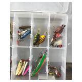 Plastic Tackle Box Full of Fishing Lures - Looks like Most of the Lures are for Ice Fishing