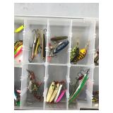 Plastic Tackle Box Full of Fishing Lures - Looks like Most of the Lures are for Ice Fishing