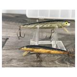 4 - Fishing Lures and 1 Plano Plastic Tackle Box -Heddon Wood Cobra - Original Rapala Finland - Rapala - Brooks Reefer