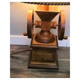 Table Lamp with a Wood Vintage Coffee Grinder Base