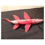 Signed 2009 Hand carved/painted wood Northern Pike spearing fish decoy with metal fins by R. Whittier