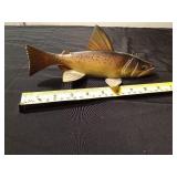 Signed hand carved/painted wood Trout spearing fish decoy signed by R. Whittier