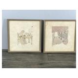 2 - Drawings Possibly of a Nun Sewing and the inside of Cathedral