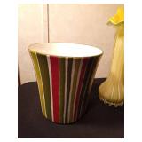 Art Glass Seeded Glass Flared Bowl Yellow Striped pedestal vase. canary yellow Murano style glass tulip vase, and a Oneida striped popcorn bowl