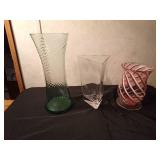 Hand blown art glass infused cand cane swirl vase, Krosno clear rectangle vase, Vohenstrauss glass vase