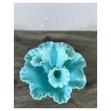 Fenton Turquoise Hobnail 3 Horn Trumpet Epergne Bud Vase 1950s 6.5"