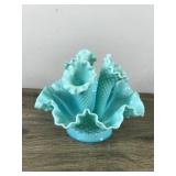 Fenton Turquoise Hobnail 3 Horn Trumpet Epergne Bud Vase 1950s 6.5"