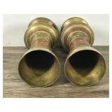 Vintage Brass Vase Etched and Hand Painted Colorful Floral Design 8” India